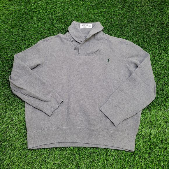 Ralph-Lauren Shawl Collar Sweater XL 24x25 Gray Small-Pony - Picture 1 of 14